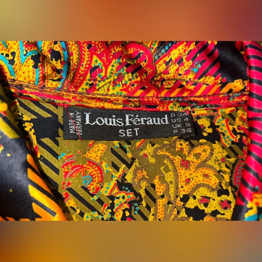 EUC Louis Feraud SZ 4 gold/red/black multicolored silk paisley print blouse - Picture 12 of 12